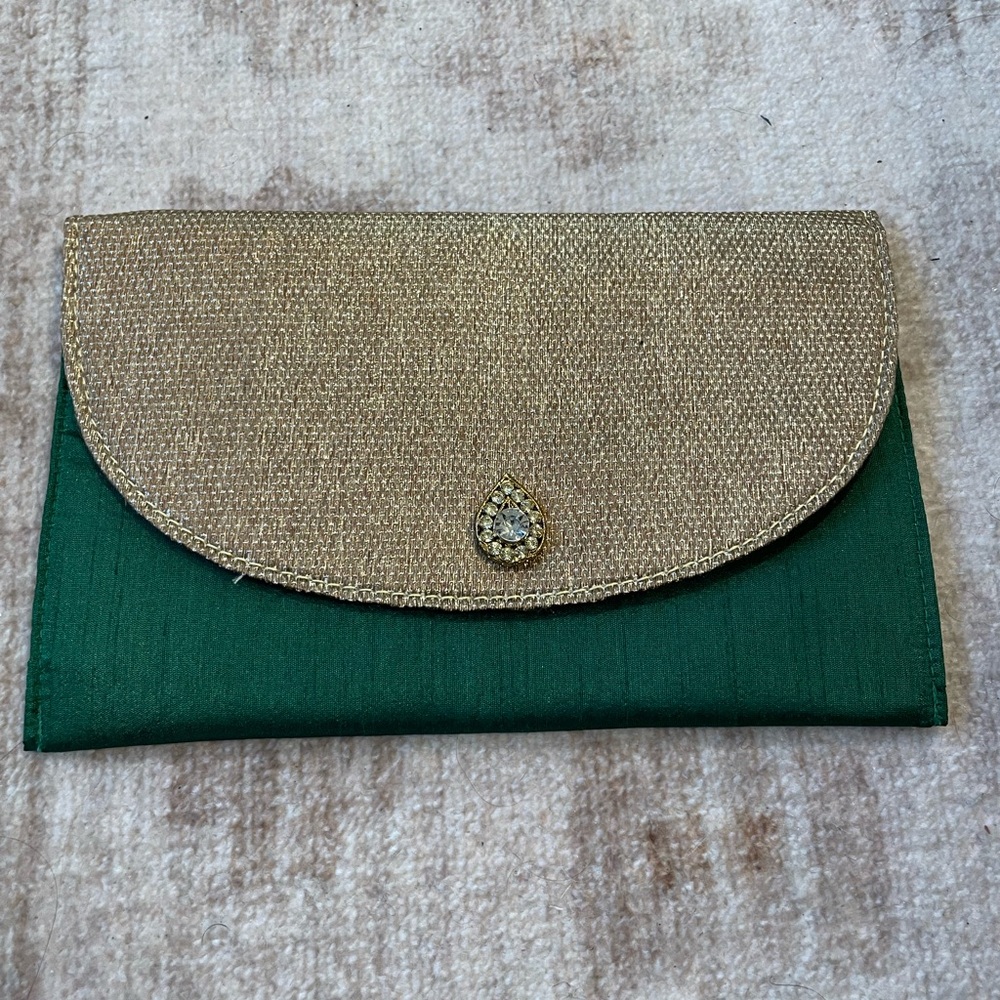 3 for $30 Indian Fabric Green and Gold Clutch